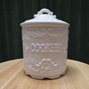 Napcoware National Pottery Co Porcelain White Provincial  Cookie Jar & Lid
